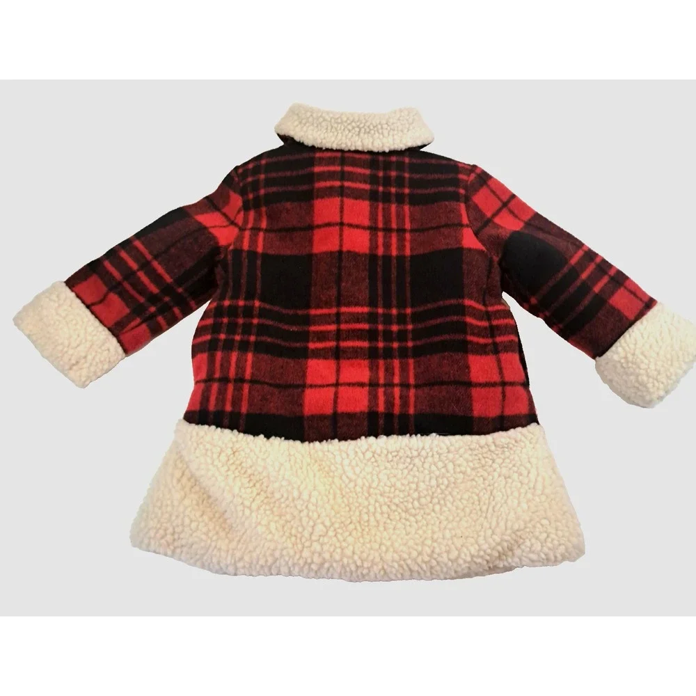 Penelope Mack Baby 18 Months Buffalo Plaid Wool Blend Coat Sherpa Trim‎ Red